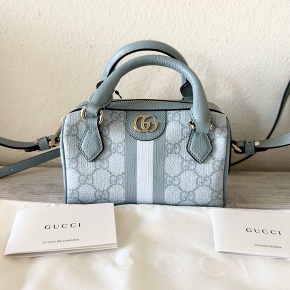 New Gucci GG Supreme mini crossbody bag with Web blue